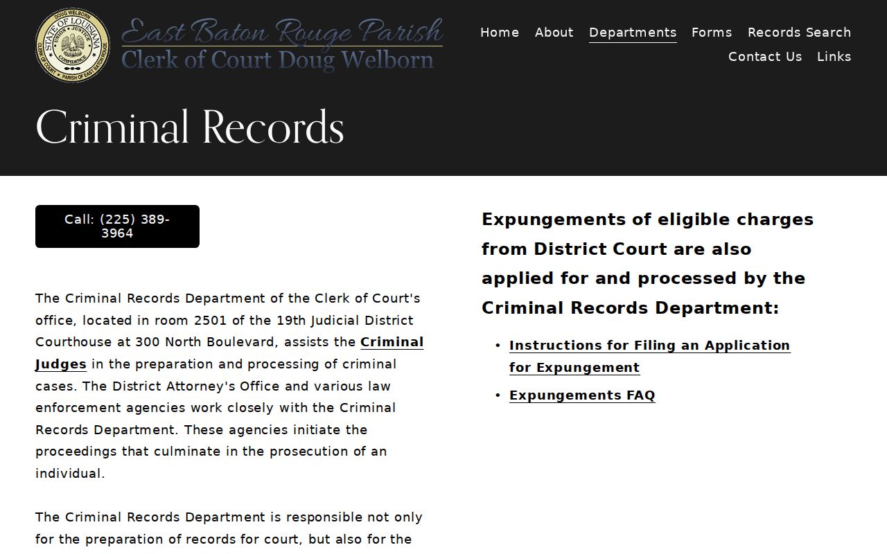 East Baton Rouge Parish Clerk of Court criminal records counter for warrant files