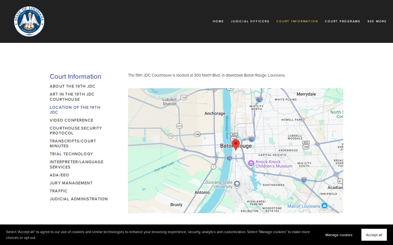 East Baton Rouge Parish 19th Judicial District Courthouse location page for warrant questions