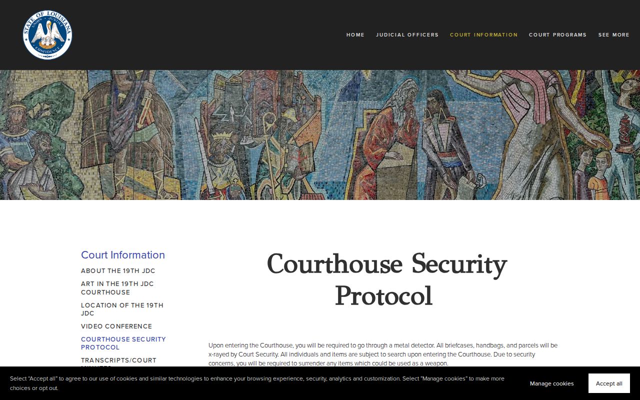 East Baton Rouge Parish 19th JDC courthouse security protocol for visitors with traffic warrants
