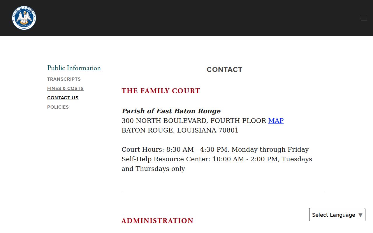 East Baton Rouge Parish Family Court contact page for contempt warrant questions