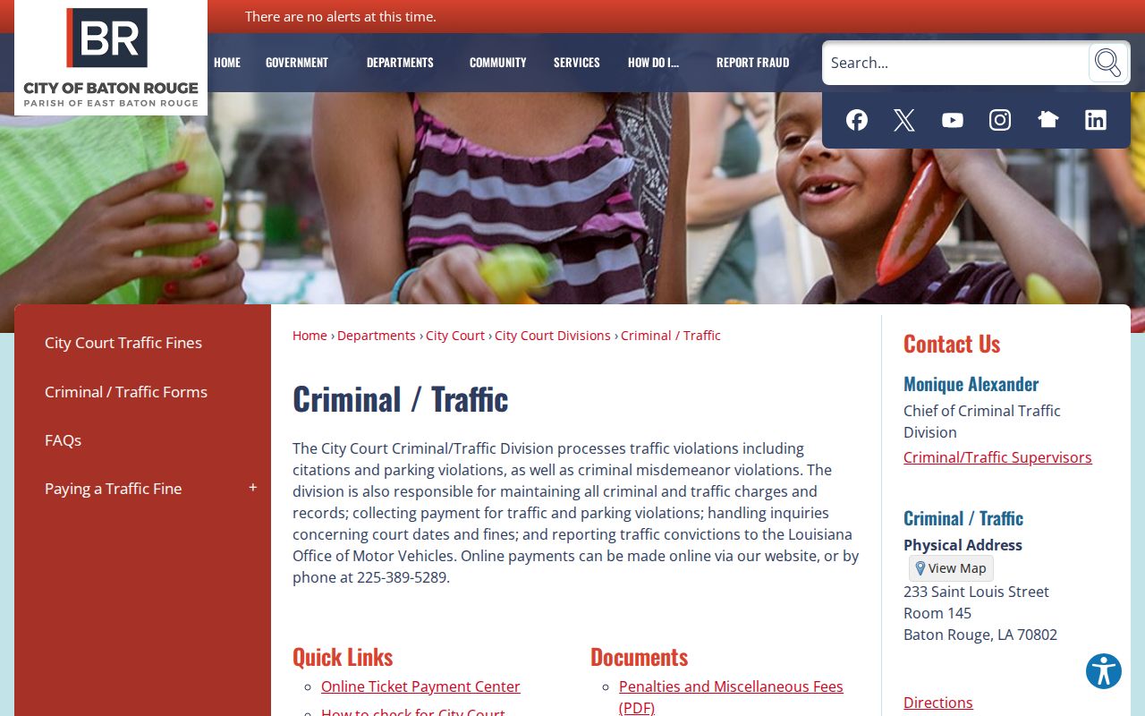 East Baton Rouge Parish Baton Rouge City Court criminal and traffic page for warrant inquiries