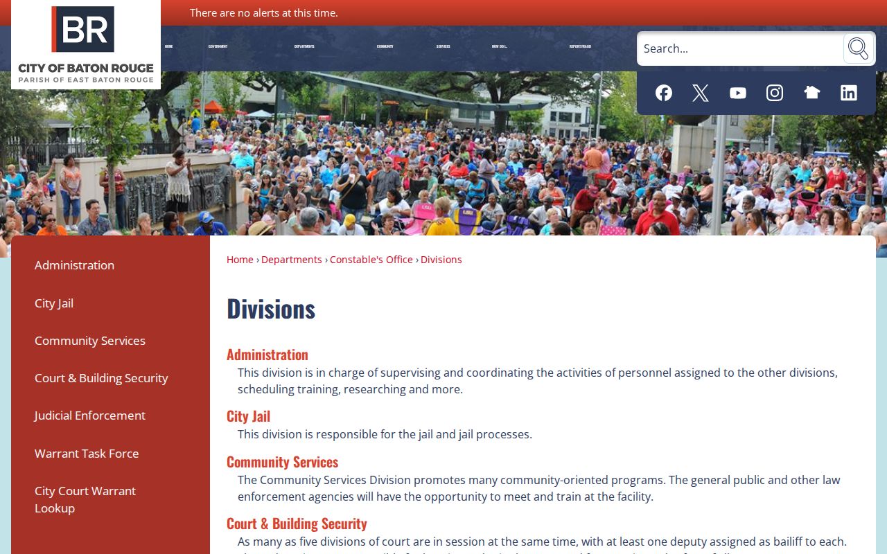 East Baton Rouge Parish Baton Rouge City Constable divisions page describing the warrant task force