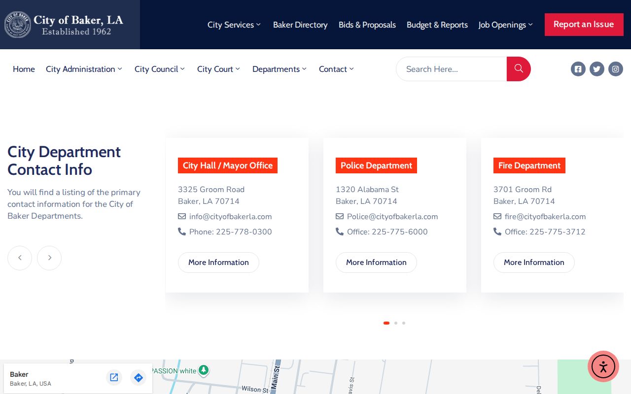 East Baton Rouge Parish Baker police and city contact page for warrant questions