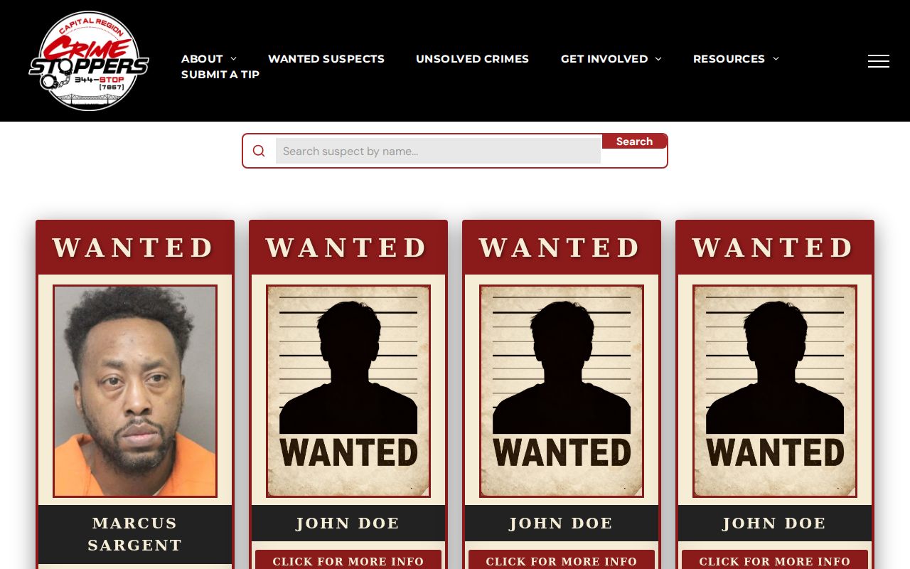 East Baton Rouge Parish Crime Stoppers page for most wanted warrant cards
