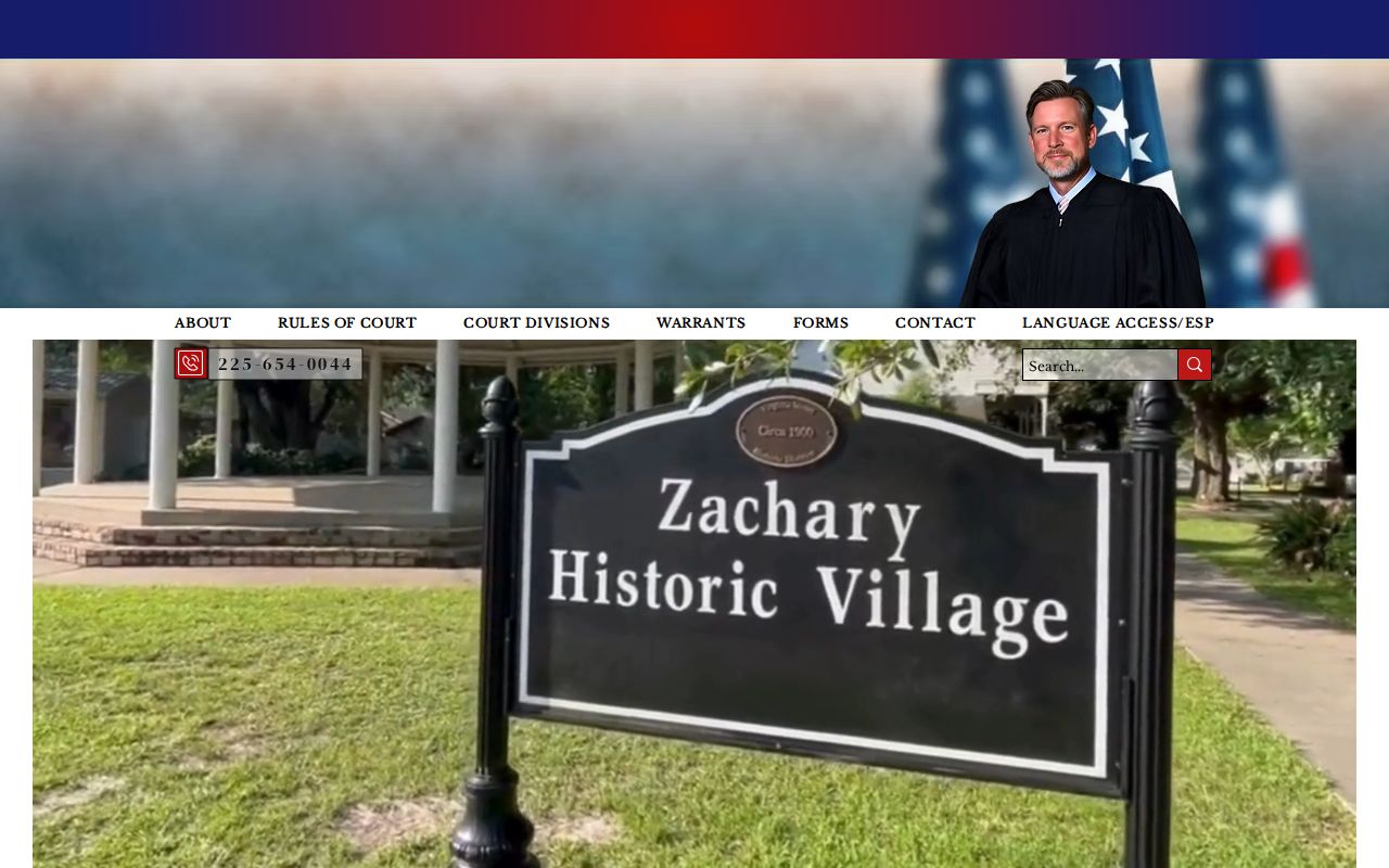East Baton Rouge Parish Zachary City Court home page with court hours and warrant navigation