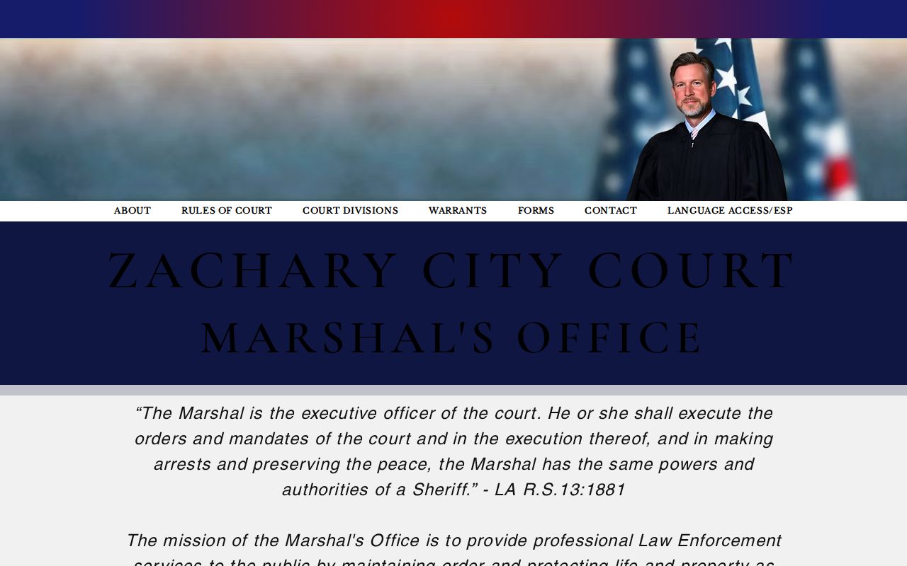East Baton Rouge Parish Zachary City Marshal page describing warrant execution and security duties