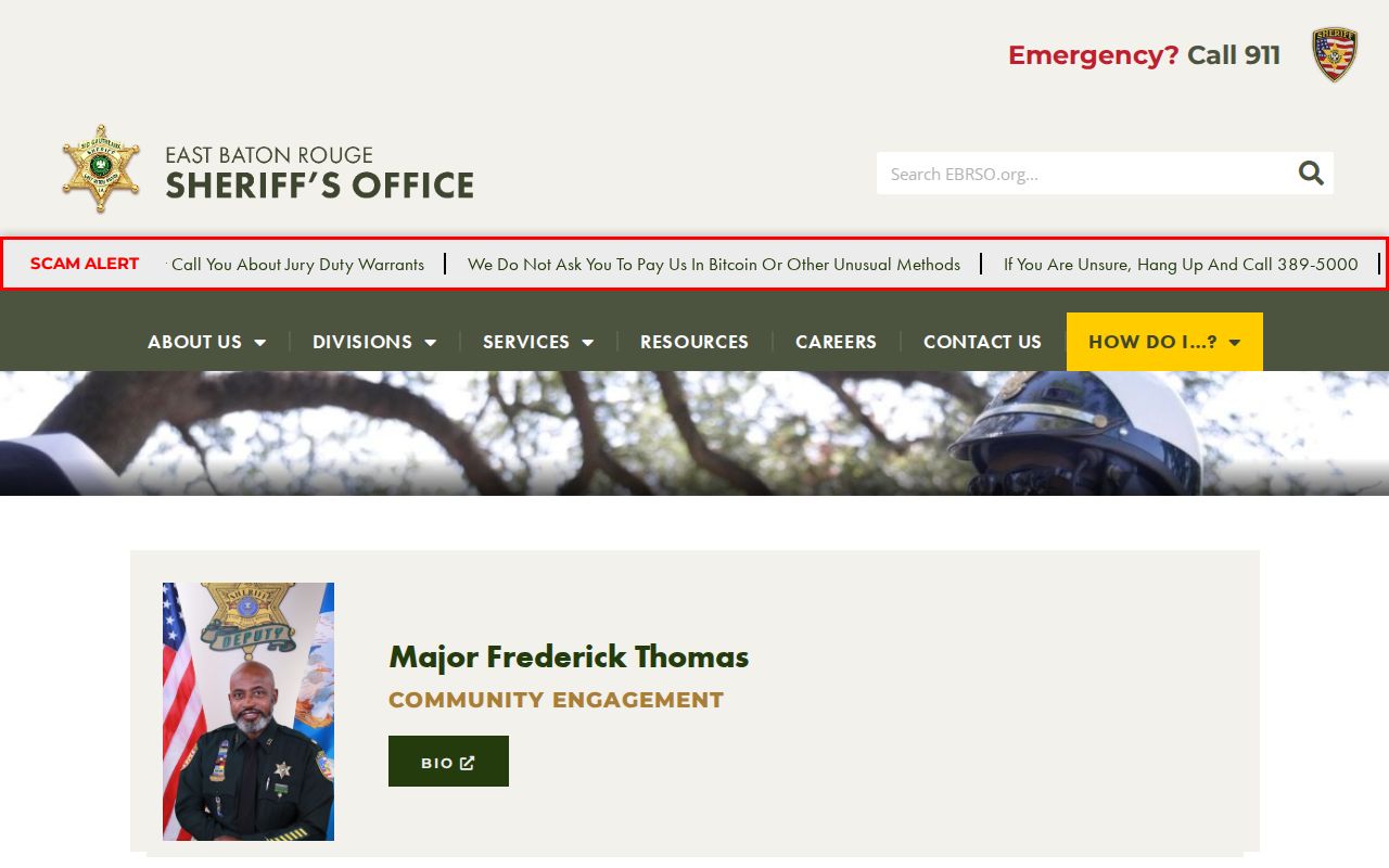 East Baton Rouge Parish Sheriff's Office Warrant Division page describing warrant service